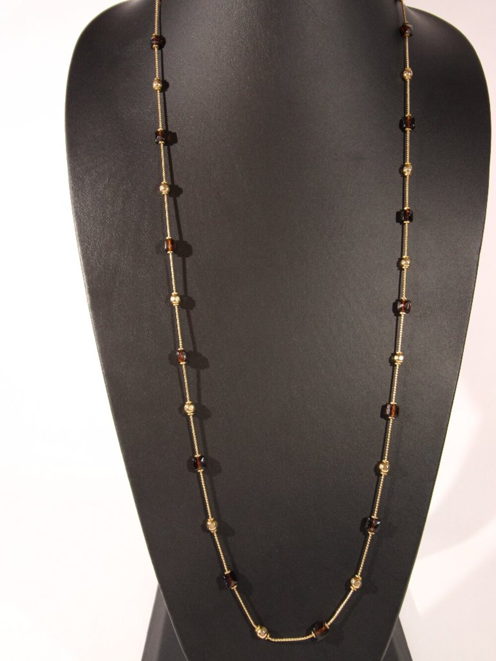 Vintage Anne Klein Gold Tone and Brown Glass Beaded Necklace